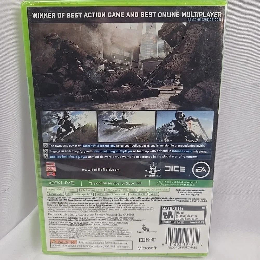 Battlefield 3 (Platinum Hits) Xbox 360 (Brand New Factory Sealed US Version) Xbo